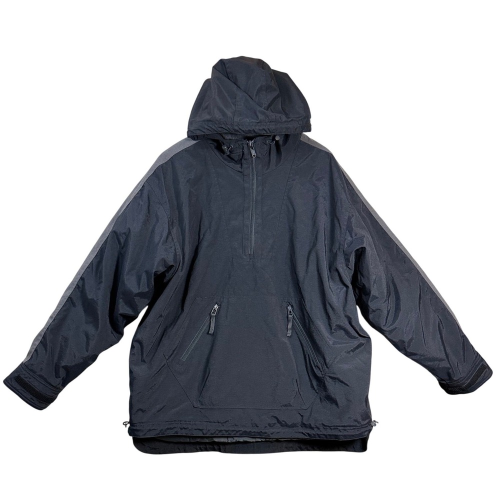 90s Gap Mens Anorak Jacket L Black Fleece Lined Quarter Zip Hooded Gorpcore Vtg